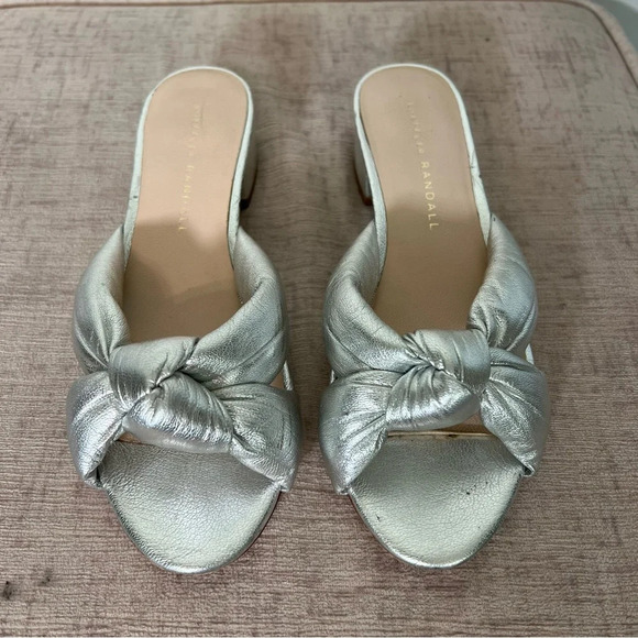 Loeffler Randall Silver Bow Knotted Slip On Leather Block Heel Sandals Sz 5 - Picture 5 of 9